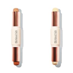 Meigikomplekt Makeup Revolution: highlighter + näokontuurimise tööriist + kahepoolne pintsel, Light hind ja info | Päikesepuudrid, põsepunad | kaup24.ee