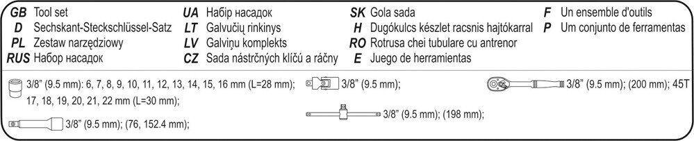 Tööriistad Zestaw kluczy 3/8" 22el T58661 Sthor цена и информация | Käsitööriistad | kaup24.ee