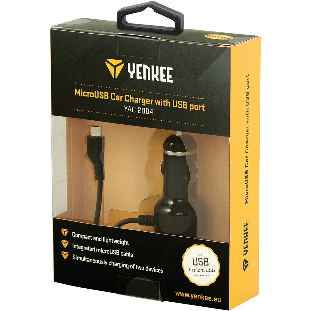 Autolaadija Yenkee YAC 2004 micro USB ja USB ühendustega цена и информация | Mobiiltelefonide laadijad | kaup24.ee