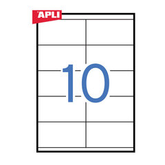 Клейкие этикетки Apli, 105 x 57 мм, A4, 10 наклеек на листе, 100 листов, белые цена и информация | Смягчает воду и защищает Вашу посудомоечную машину от извести. | kaup24.ee