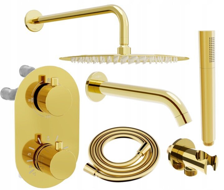 Peidetud duši- ja vannikomplekt termostaadiga Mexen Kai 7in1, 25 cm, Gold цена и информация | Komplektid ja dušipaneelid | kaup24.ee