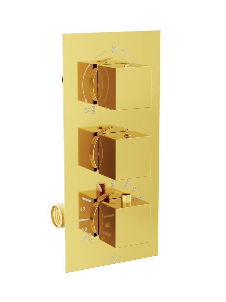 Peidetud duši- ja vannikomplekt koos termostaadiga Mexen Cube 7in1, 25x25 cm, Gold hind ja info | Komplektid ja dušipaneelid | kaup24.ee
