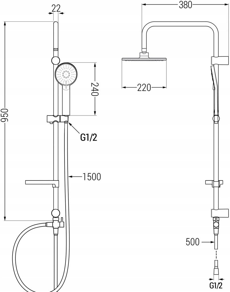 Vanni-dušisüsteem termostaatsegistiga Mexen Carl Cube, Black hind ja info | Komplektid ja dušipaneelid | kaup24.ee