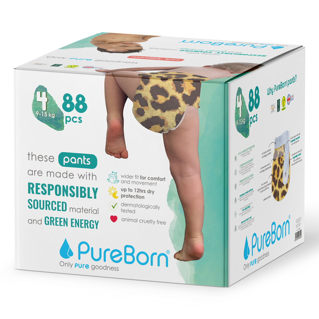 PureBorn ökoloogilised püksmähkmed S4 (9-15kg), 88 tk hind ja info | Mähkmed | kaup24.ee