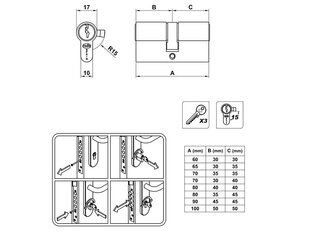 Silinder 9500, 40+40=80mm, kroomitud hind ja info | Lukud | kaup24.ee