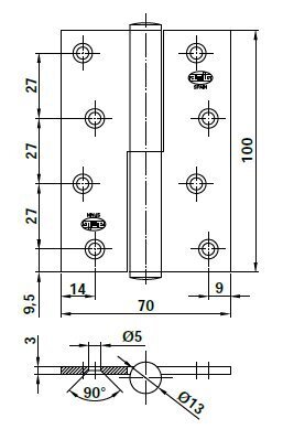 Hing 5007A, 100*70mm, D-vasak, kroomitud, matt hind ja info | Ukse hinged, tarvikud | kaup24.ee