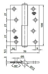 Hing 5007A, 100*70mm, D-parem, kroomitud, matt hind ja info | Ukse hinged, tarvikud | kaup24.ee