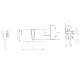 Цилиндр с закрывателем MAS6N, 45+45=90 мм, никелированный цена и информация | Дверные замки | kaup24.ee