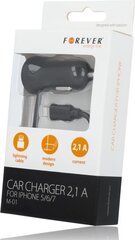 Forever M-02 2.1A (12V / 24V) Car Charger + Lightning Cable 1.2m Black hind ja info | Mobiiltelefonide laadijad | kaup24.ee