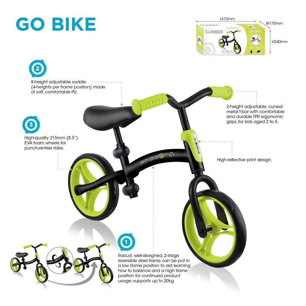 Tasakaaluratas Globber Go Bike 610230, must/sinine hind ja info | Jooksurattad | kaup24.ee