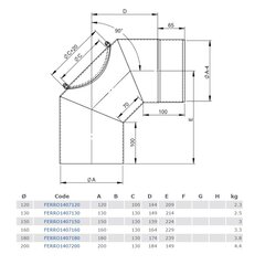 Suitsutoru põlvD120/90,kontroll-luugiga hind ja info | Tarvikud kaminatele ja ahjudele | kaup24.ee