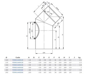 Угол для черного дымохода D150/45, с  ривизией цена и информация | Принадлежности для отопительного оборудования | kaup24.ee