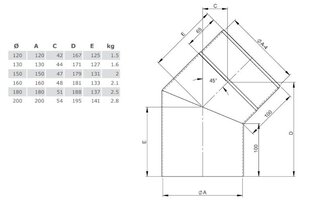 Угол для черного дымохода D180/45 цена и информация | Принадлежности для отопительного оборудования | kaup24.ee