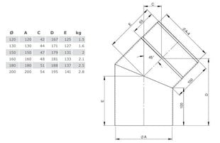 Угол для черного дымохода D200/45 цена и информация | Принадлежности для отопительного оборудования | kaup24.ee