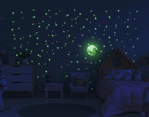 Pimedas Kuu seina seinal olev vinüülkleebis ja tähed peegeldavad tähekujunduse kleebist hind ja info | Seinakleebised | kaup24.ee