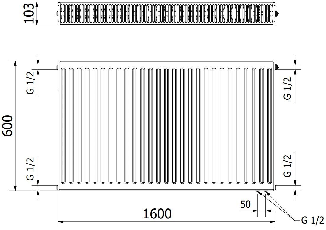 Radiaator Mexen CV22, 600 x 1600 mm, 2644 W, alumine ühendus цена и информация | Keskkütteradiaatorid, konvektorid | kaup24.ee