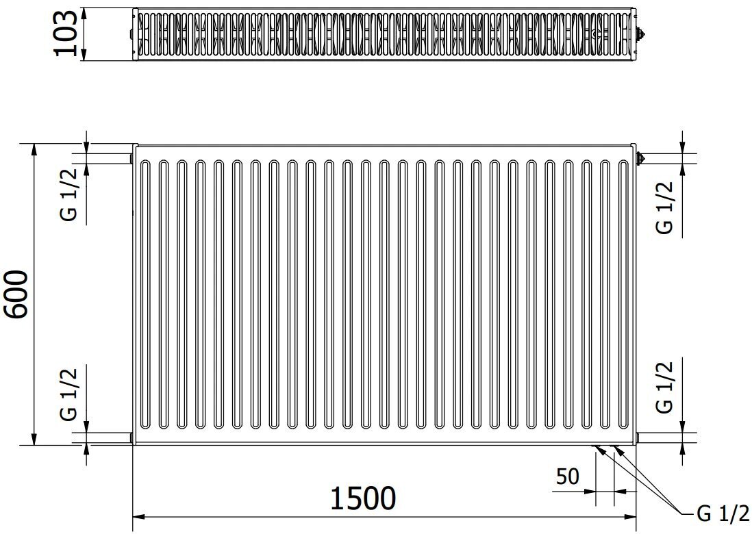 Radiaator Mexen CV22, 600 x 1500 mm, 2479 W, alumine ühendus цена и информация | Keskkütteradiaatorid, konvektorid | kaup24.ee