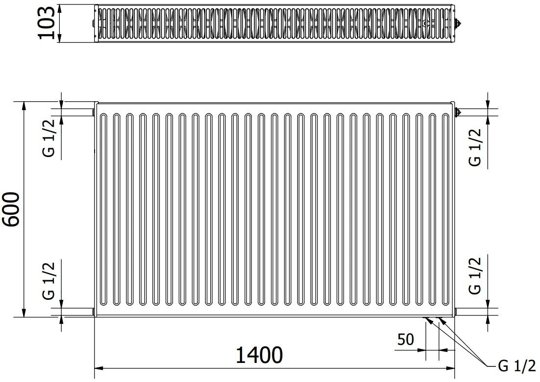 Radiaator Mexen CV22, 600 x 1400 mm, 2314 W, alumine ühendus hind ja info | Keskkütteradiaatorid, konvektorid | kaup24.ee