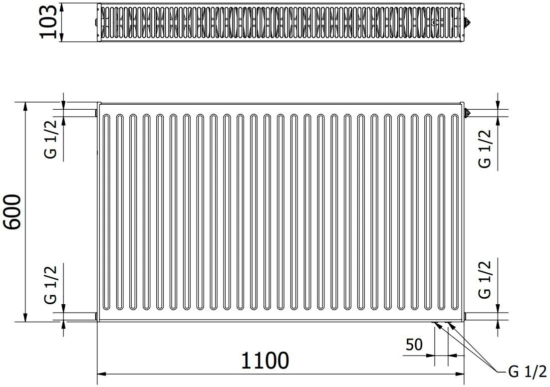 Radiaator Mexen CV22, 600 x 1100 mm, 1818 W, alumine ühendus hind ja info | Keskkütteradiaatorid, konvektorid | kaup24.ee