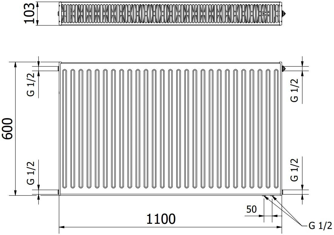 Radiaator Mexen CV22, 600 x 1100 mm, 1818 W, alumine ühendus цена и информация | Keskkütteradiaatorid, konvektorid | kaup24.ee