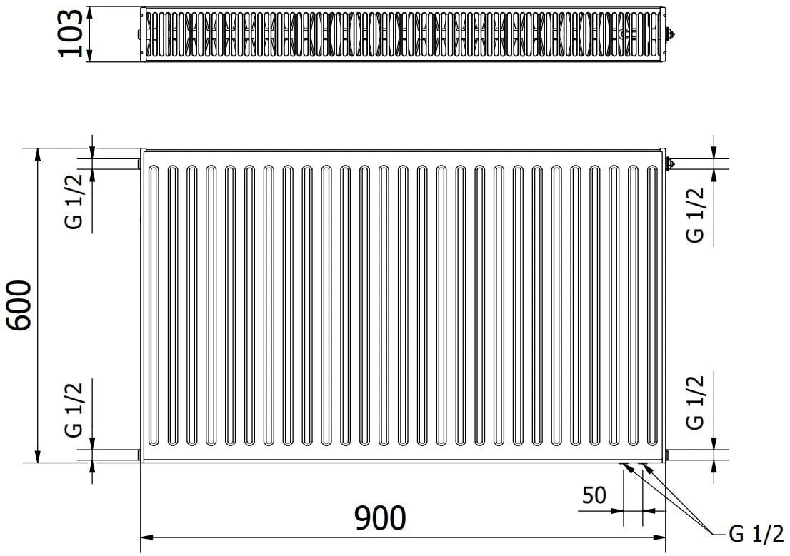 Radiaator Mexen CV22, 600 x 900 mm, 1487 W, alumine ühendus hind ja info | Keskkütteradiaatorid, konvektorid | kaup24.ee