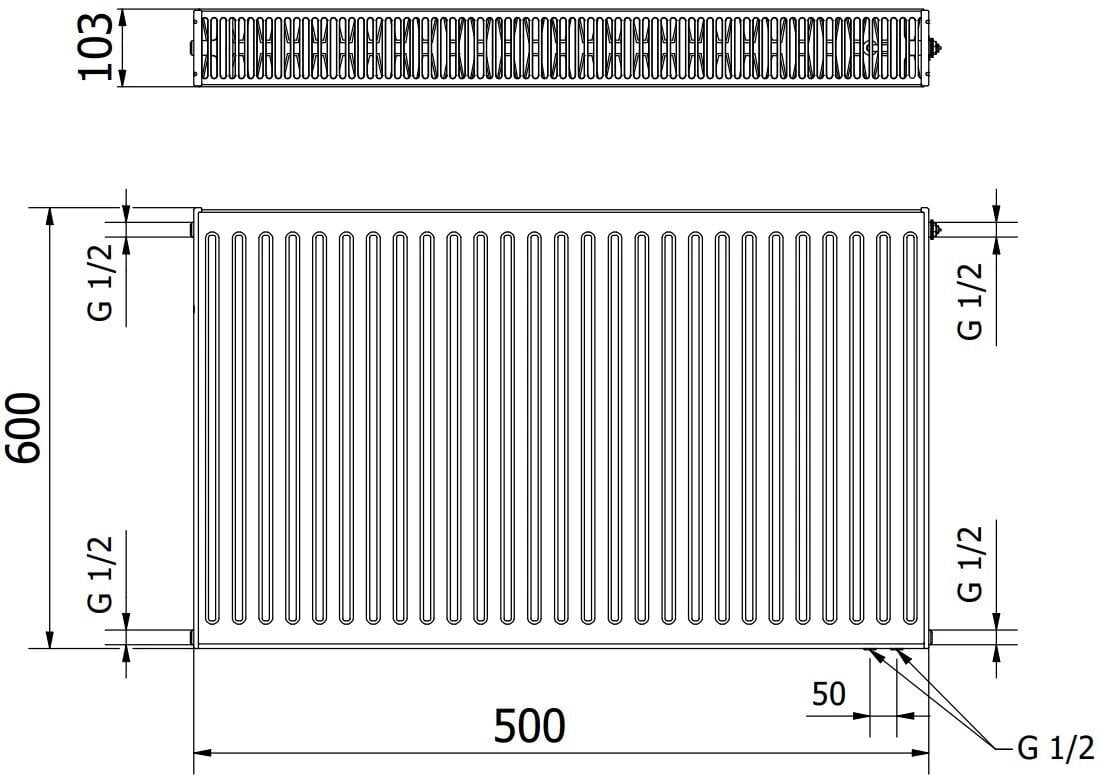 Radiaator Mexen CV22, 600 x 500 mm, 826 W, alumine ühendus hind ja info | Keskkütteradiaatorid, konvektorid | kaup24.ee