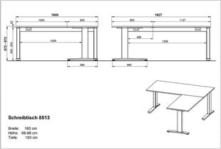 Письменный стол 8513, серый цвет цена и информация | Компьютерные, письменные столы | kaup24.ee