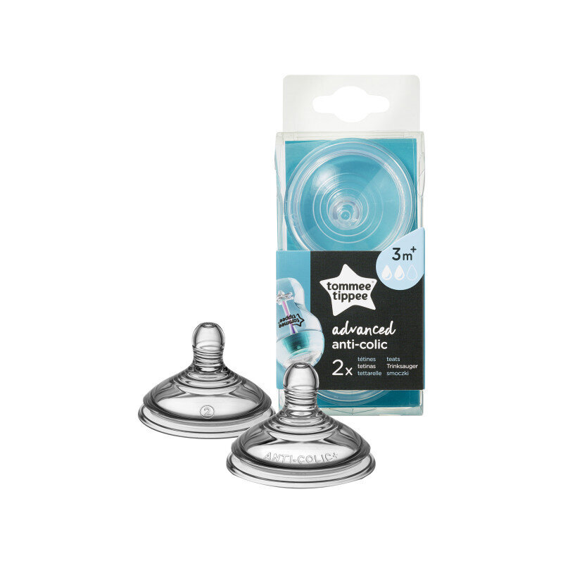 Tommee Tippee pudelilutid keskmise vooluga anti-colic 2tk 42112851 hind ja info | Lutipudelid ja aksessuaarid | kaup24.ee