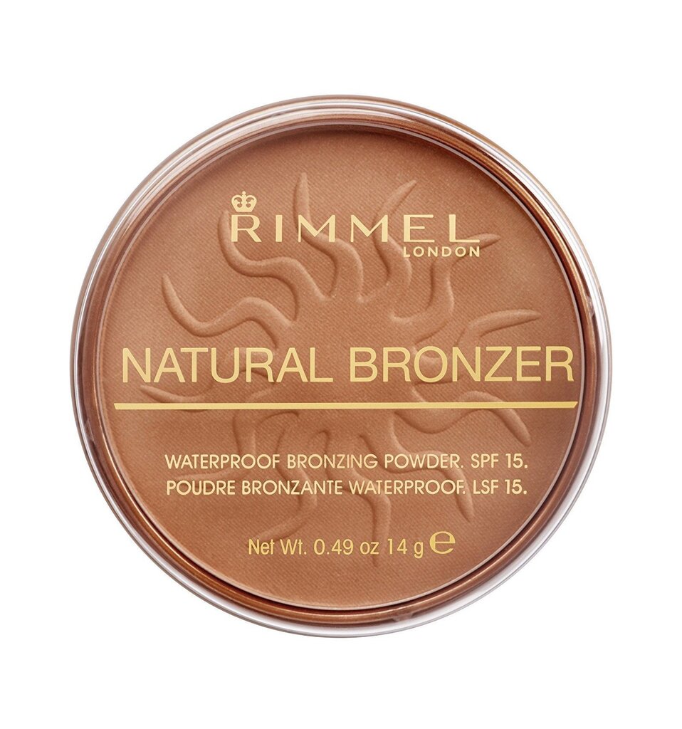 Päikesepuuder Rimmel London Natural Bronzer Waterproof SPF15 14 g, 021 Sun Light цена и информация | Päikesepuudrid, põsepunad | kaup24.ee