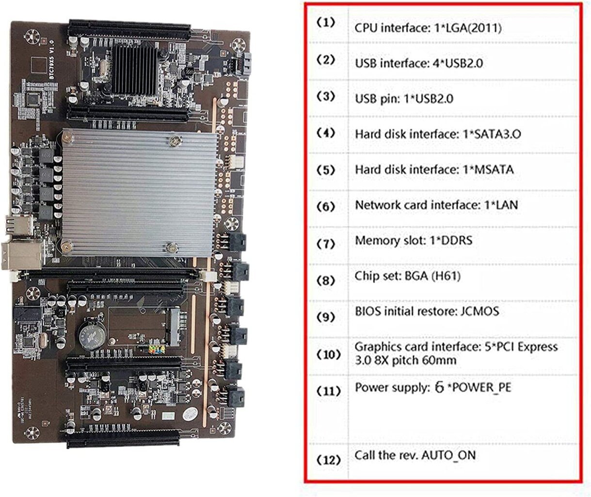 Fayme BTC Mining BTC79X5 V1.0 emaplaat, LGA 2011, DDR3 32GB 60 mm (500101119) hind ja info | Emaplaadid | kaup24.ee