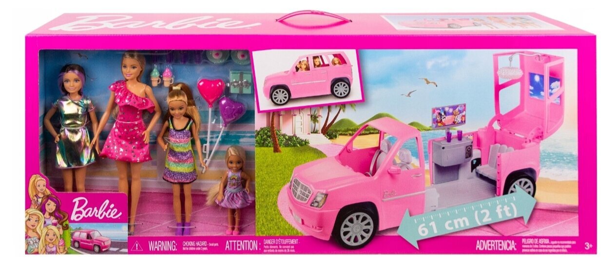 Limusiin Barbie GFF58 õdedega roosas aksessuaaridega цена и информация | Tüdrukute mänguasjad | kaup24.ee