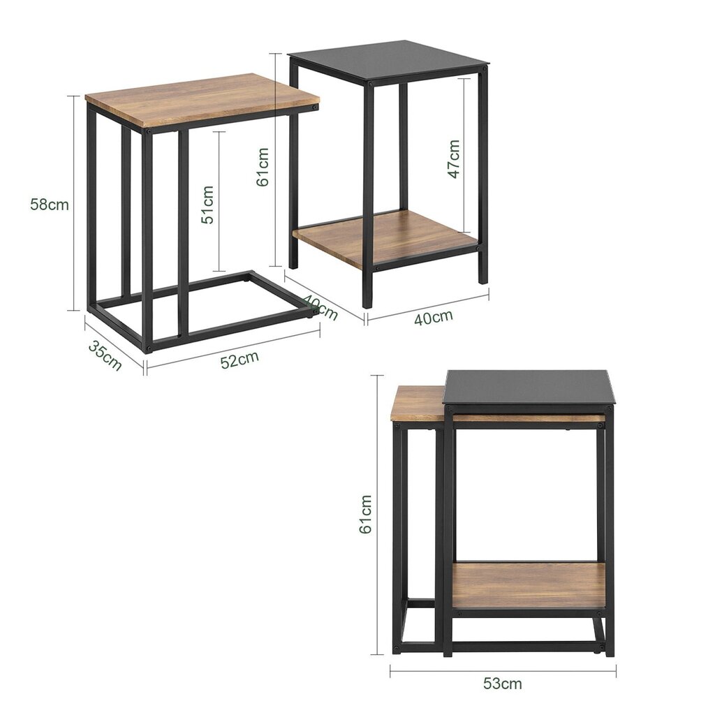 2-diivanilaua komplekt SoBuy FBT99-F, pruun/must hind ja info | Diivanilauad | kaup24.ee