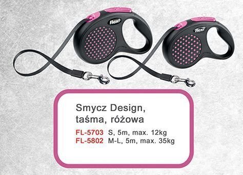 Flexi automaatne rihm Design M, must/roosa, 5 m hind ja info | Koerte jalutusrihmad | kaup24.ee
