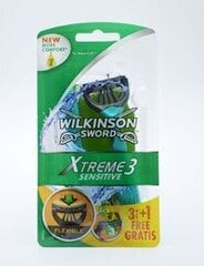 Ühekordsed raseerijad meestele Wilkinson Sword Xtreme 3 Sensitive, 3+1 tk цена и информация | Косметика и средства для бритья | kaup24.ee