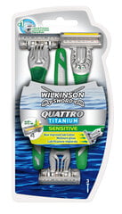 Raseerimisterad meestele Wilkinson Sword Quattro Titanium Sensitive, 3 tk hind ja info | Raseerimisvahendid | kaup24.ee