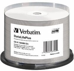 Verbatim CD-R 52x 700 MB 50P CB DL prinditav Azo 43745 hind ja info | Vinüülplaadid, CD, DVD | kaup24.ee