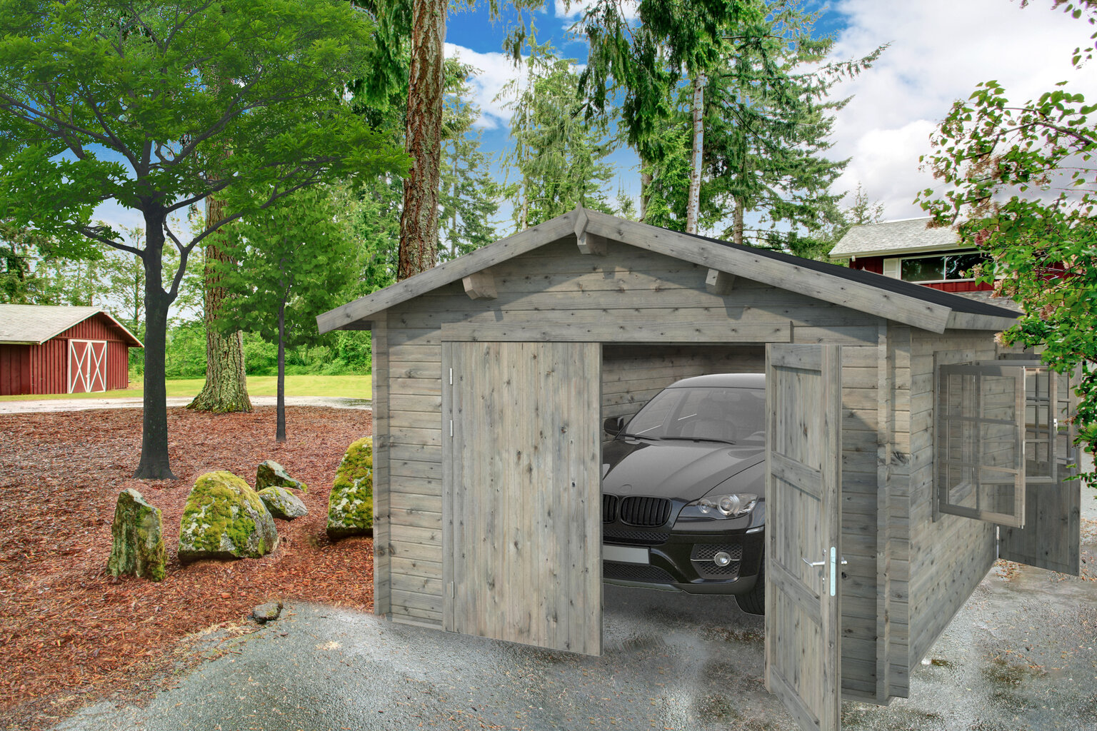 Garaaž Roger 19,0 m² puidust autoväravaga halli puidukaitsega hind ja info | Kuurid ja aiamajad | kaup24.ee