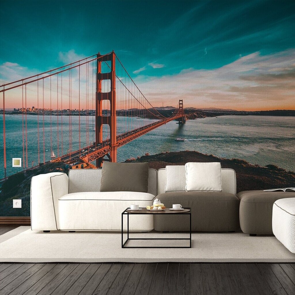 Taustapildi silla kuldne värav päikeseloojangu taustal, San Francisco kauni maastikuga tapeet, sisekujundus - 390 x 280 cm hind ja info | Seinakleebised | kaup24.ee