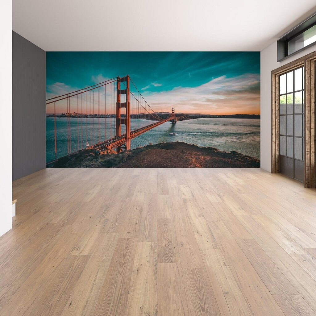 Taustapildi silla kuldne värav päikeseloojangu taustal, San Francisco kauni maastikuga tapeet, sisekujundus - 390 x 280 cm hind ja info | Seinakleebised | kaup24.ee