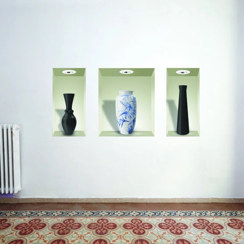 Vinüülkleebised seina 3D -riiulitel koos vaasiga lillede sisekujunduse jaoks - 3 tk., 55 cm hind ja info | Seinakleebised | kaup24.ee