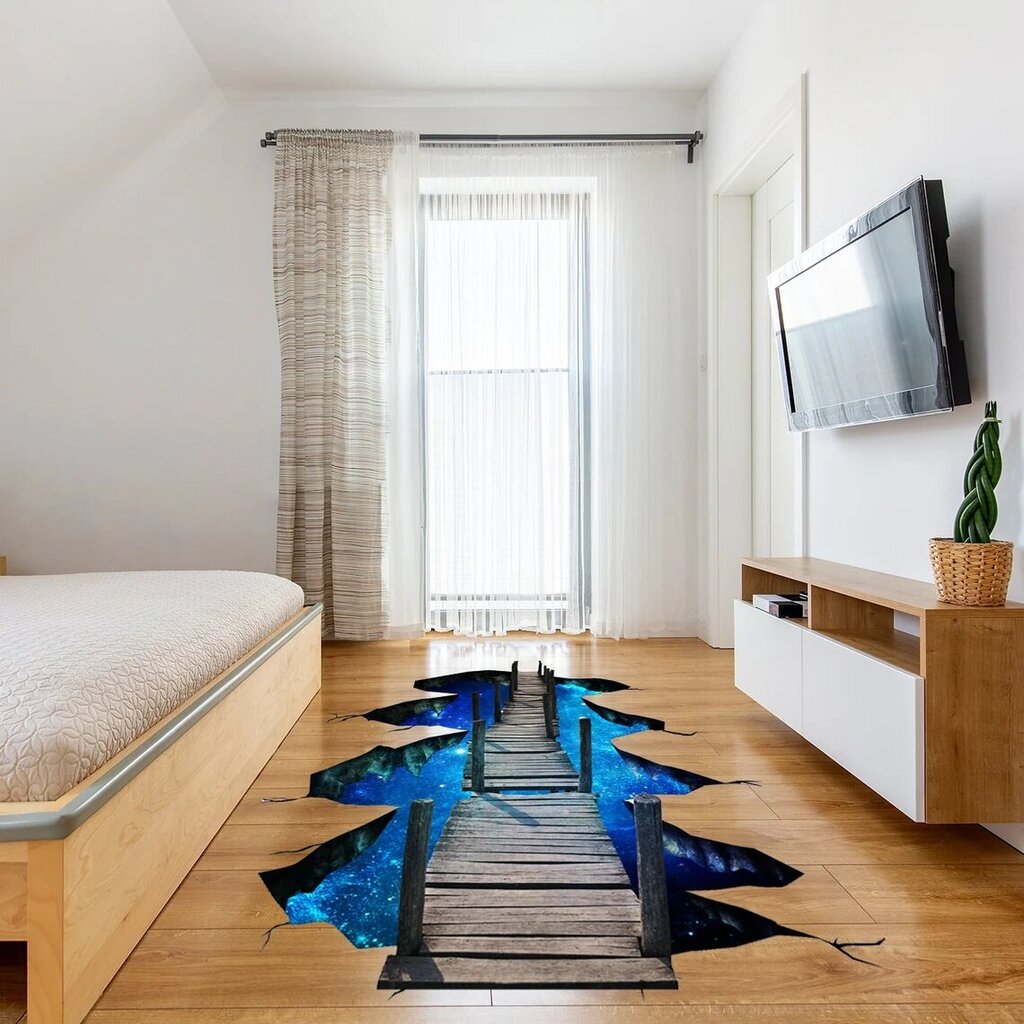 3D põrandaauguga vinüülpõrandakleebis rippsillaga, ruumikujundusega sisekujundus – 140 x 114 cm цена и информация | Seinakleebised | kaup24.ee