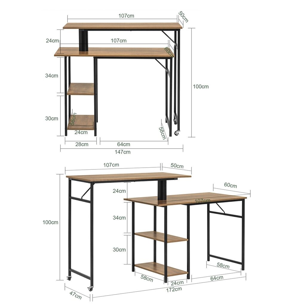 Kirjutuslaudade komplekt SoBuy FWT93-F, pruun, 2-osaline цена и информация | Arvutilauad, kirjutuslauad | kaup24.ee