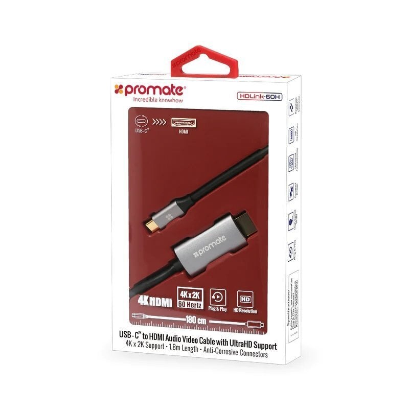 Proteadi USB-C-st HDMI-heli-videokaabel UltraHD toega, 1,8 m цена и информация | Kaablid ja juhtmed | kaup24.ee