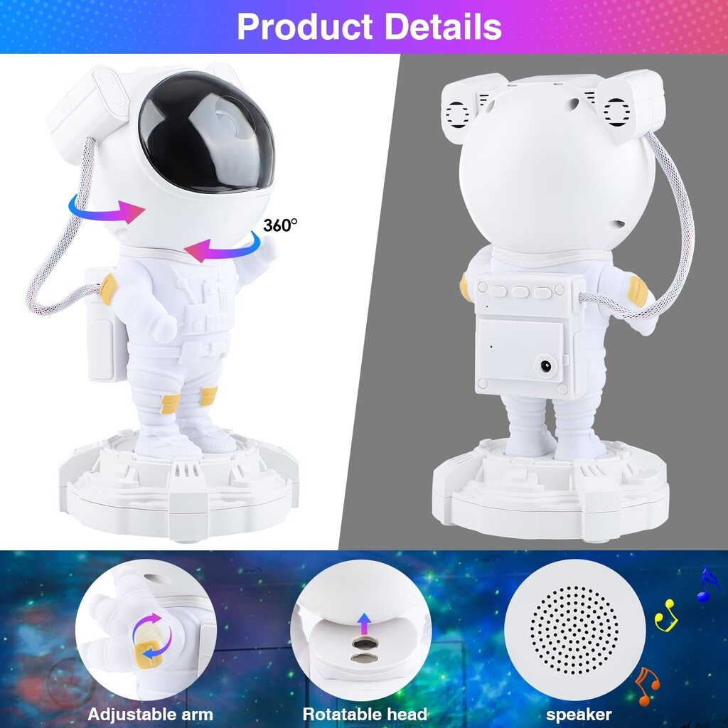 Astronaut galaktika ja tähtprojektor Bluetooth kõlariga, laetav hind ja info | Peokaunistused | kaup24.ee
