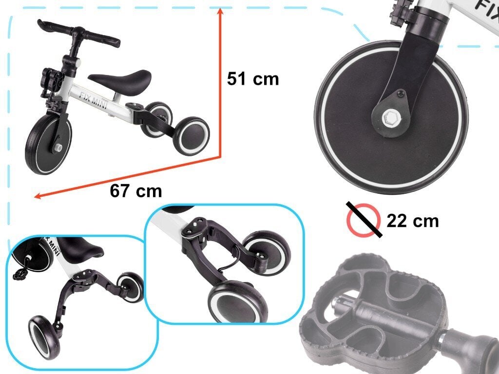Krossi trikiratas Trike Fix Mini 3in1 pedaalidega, valge hind ja info | Kolmerattalised jalgrattad | kaup24.ee