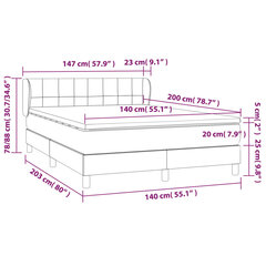 vidaXL kontinentaalvoodi madratsiga, must, 140x200 cm, samet hind ja info | Voodid | kaup24.ee