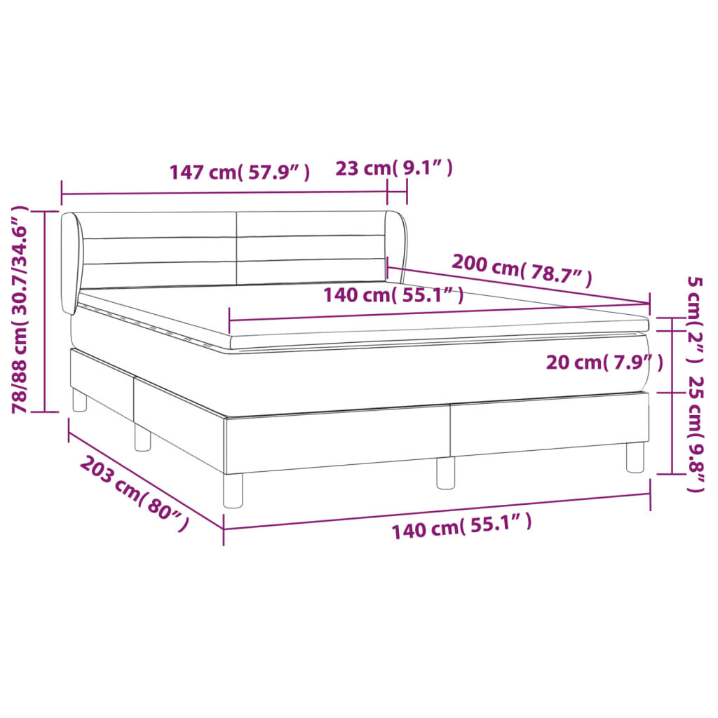 vidaXL kontinentaalvoodi madratsiga, must, 140x200 cm, samet цена и информация | Voodid | kaup24.ee