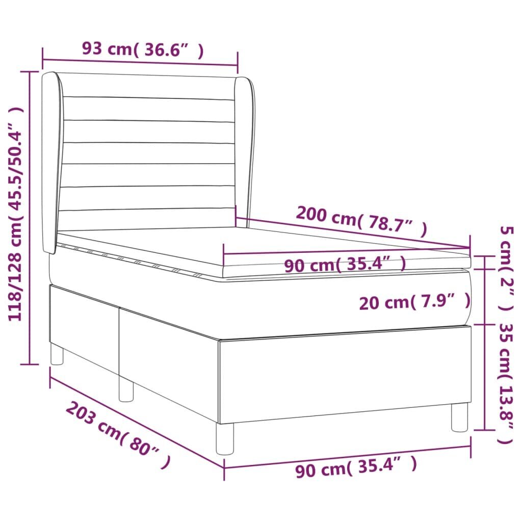 vidaXL kontinentaalvoodi madratsiga, tumesinine, 90x200 cm, samet hind ja info | Voodid | kaup24.ee