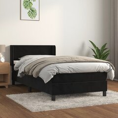 vidaXL kontinentaalvoodi madratsiga, must, 90x190 cm, samet hind ja info | Voodid | kaup24.ee