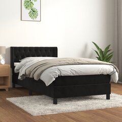 vidaXL kontinentaalvoodi madratsiga, must, 90x190 cm, samet hind ja info | Voodid | kaup24.ee